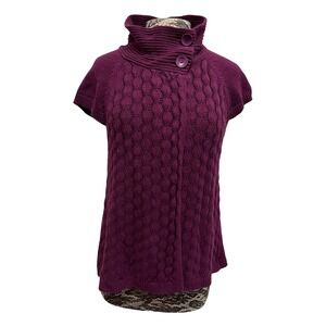 Vintage Y2K Cable Knit Cardigan XL Purple Turtleneck Grunge Whimsigoth Office